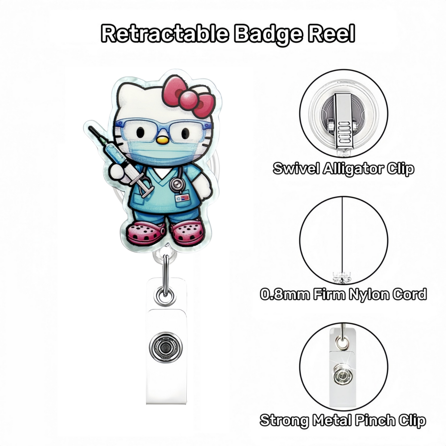 Acrylic Blue Needle Cat Badge Reel