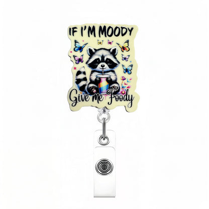 Acrylic Raccon with Butterflies Badge Reel
