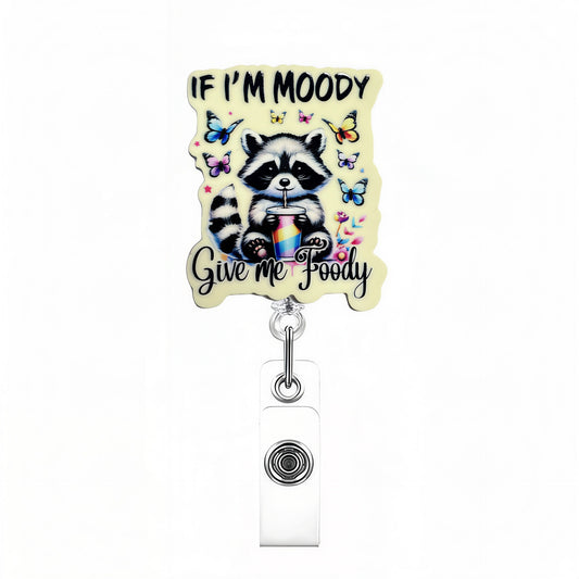 Acrylic Raccon with Butterflies Badge Reel