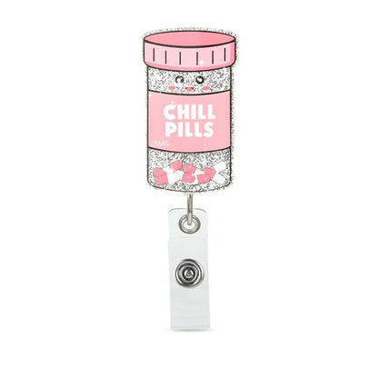 Acrylic Pink Chill Pills Badge Reel