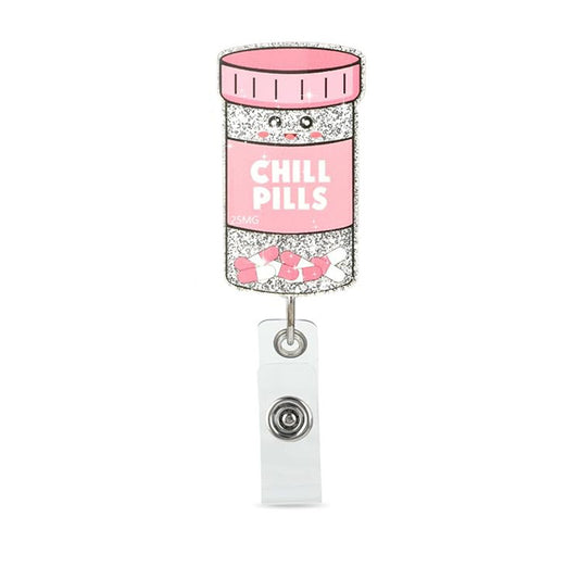 Acrylic Pink Chill Pills Badge Reel