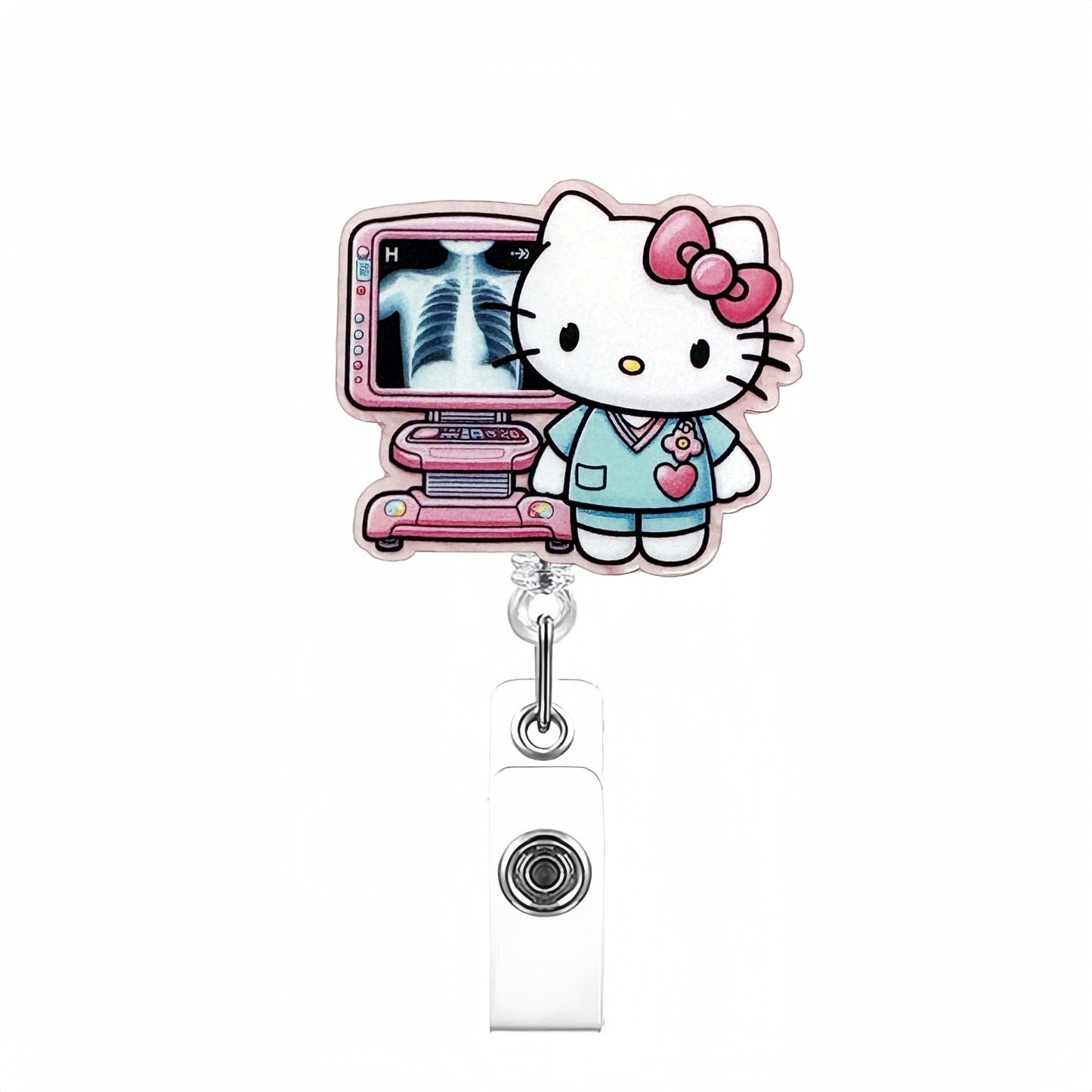 Acrylic Blue Nurse Cat with X-ray Equipment Badge Reel