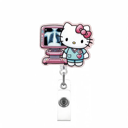 Acrylic Blue Nurse Cat with X-ray Equipment Badge Reel