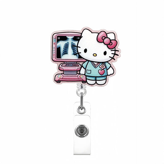 Acrylic Blue Nurse Cat with X-ray Equipment Badge Reel