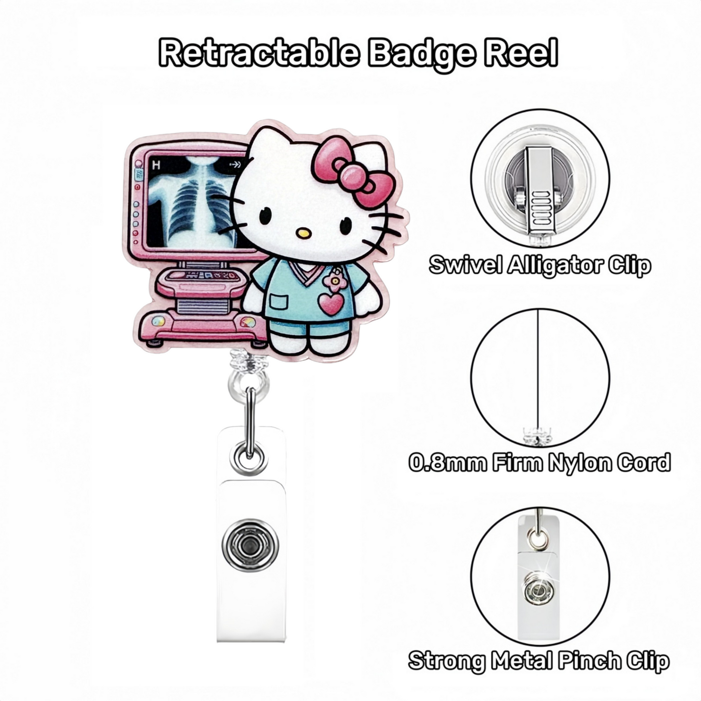 Acrylic Blue Nurse Cat with X-ray Equipment Badge Reel