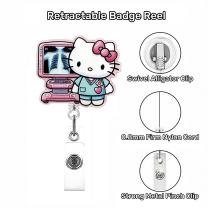 Acrylic Blue Nurse Cat with X-ray Equipment Badge Reel