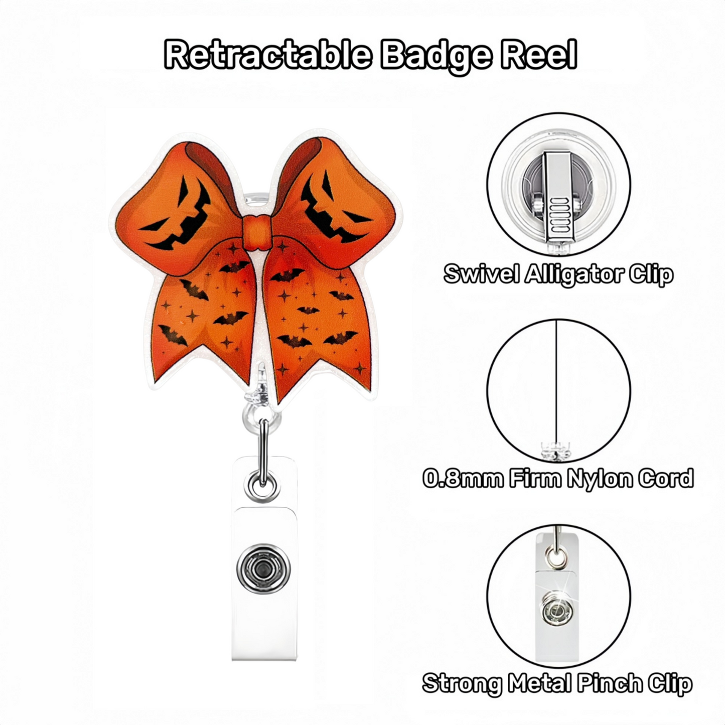 Acrylic Orange Halloween Bow Badge Reel