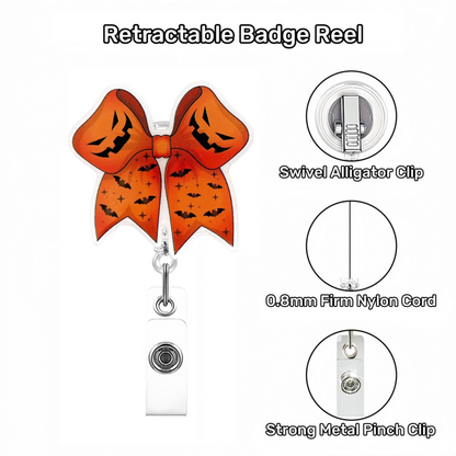 Acrylic Orange Halloween Bow Badge Reel