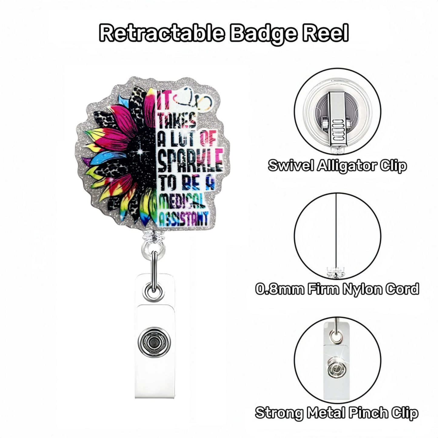 Acrylic Half Flowers with Half Letters Badge Reel