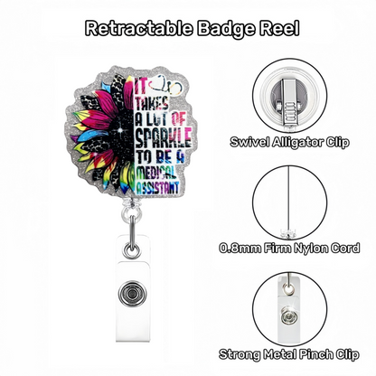Acrylic Half Flowers with Half Letters Badge Reel