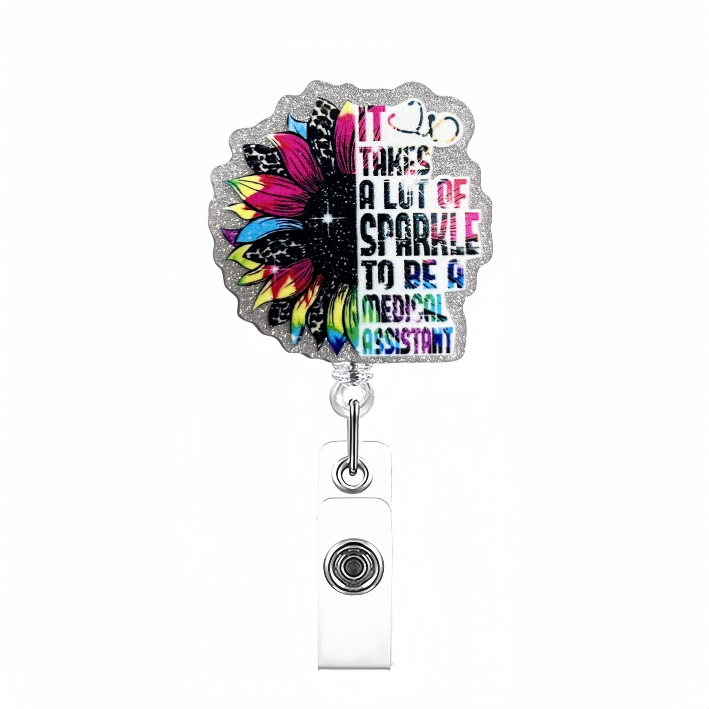 Acrylic Half Flowers with Half Letters Badge Reel