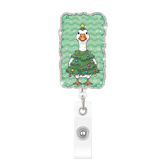 Green Christmas Goose Acrylic Badge Reel
