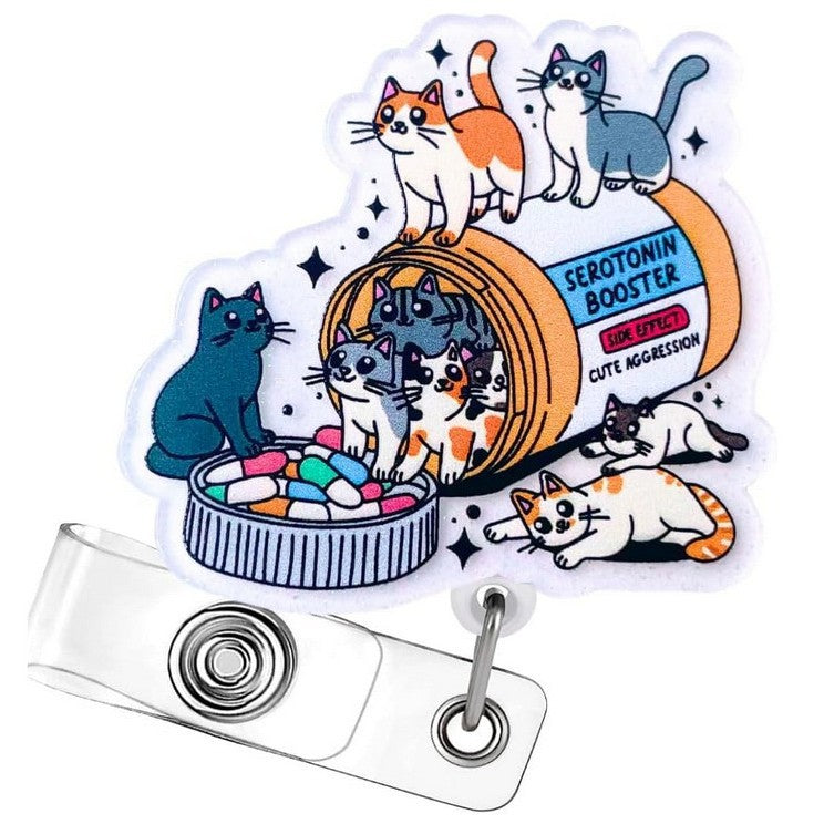 Acrylic Cat Group Bottle Retractable Badge Reel