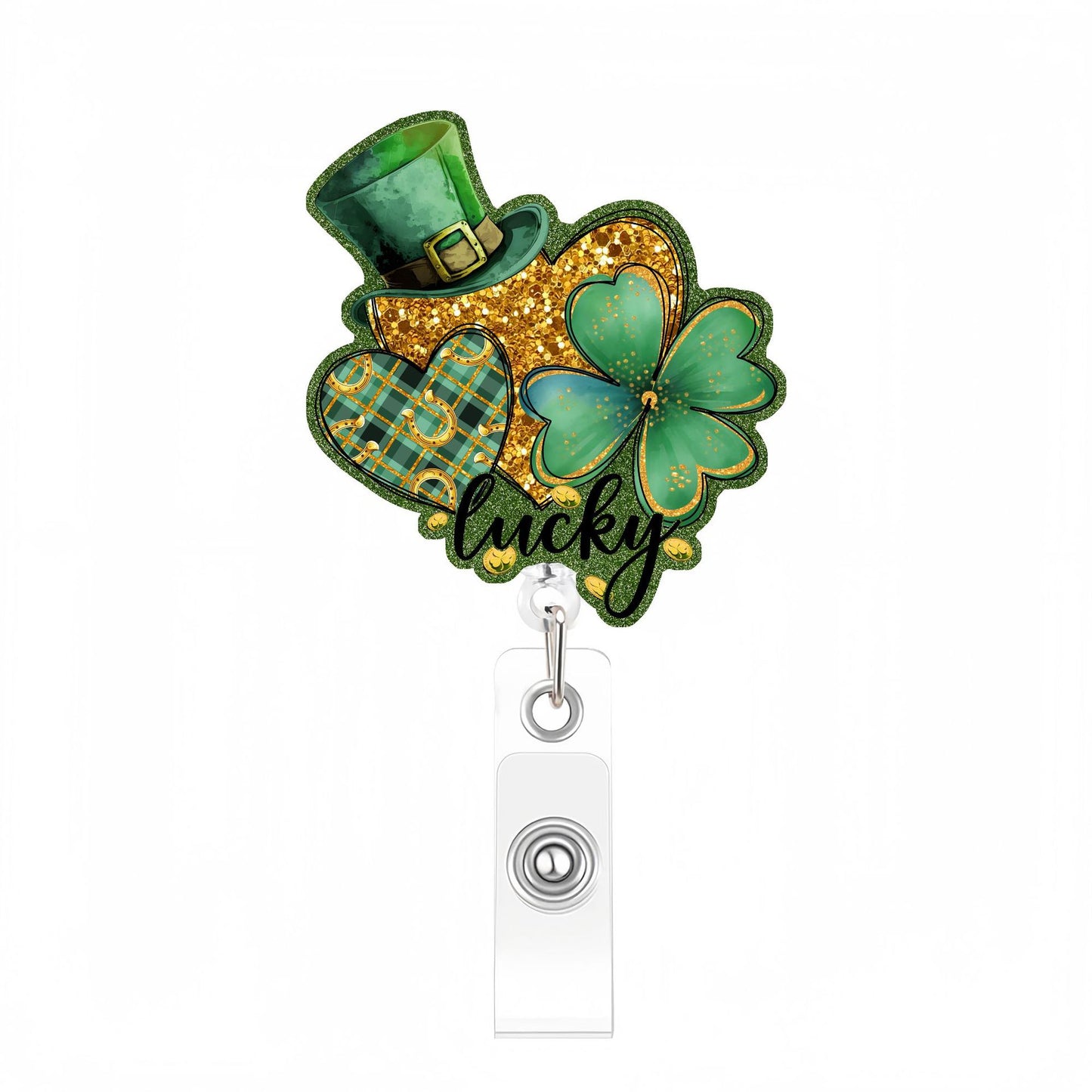 Acrylic Hats And Four-Leaf Clovers Badge Reel