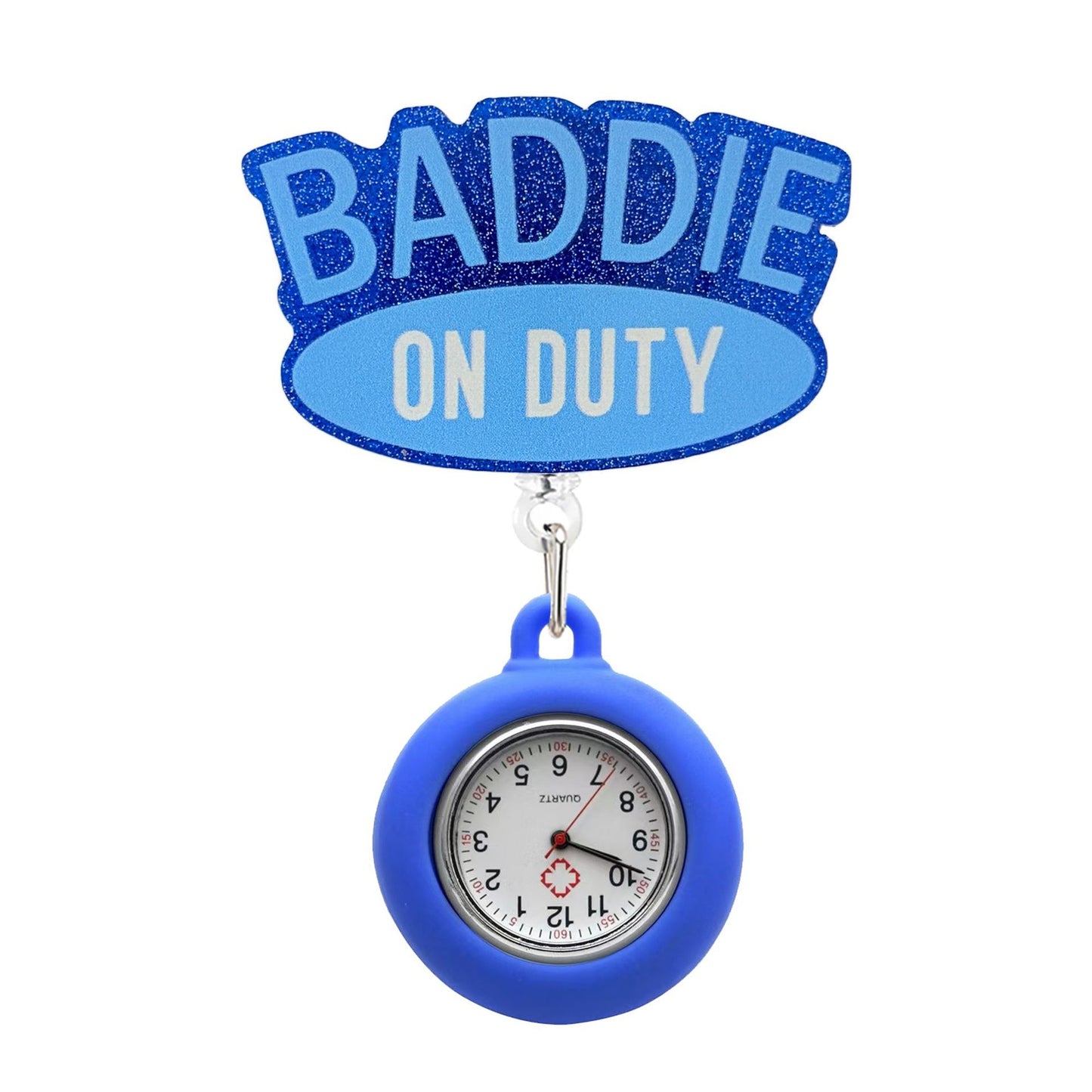 Blue Baddie Badge Reel with Fob Watch