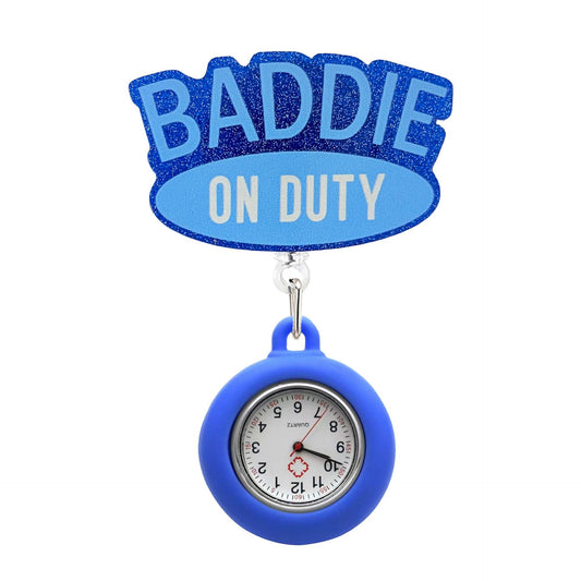 Blue Baddie Badge Reel with Fob Watch