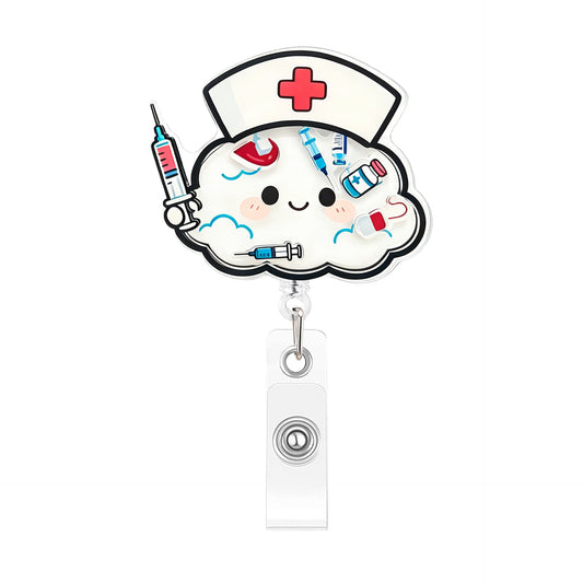 White Clouds Nurse Rocking Fun Acrylic Badge Reel