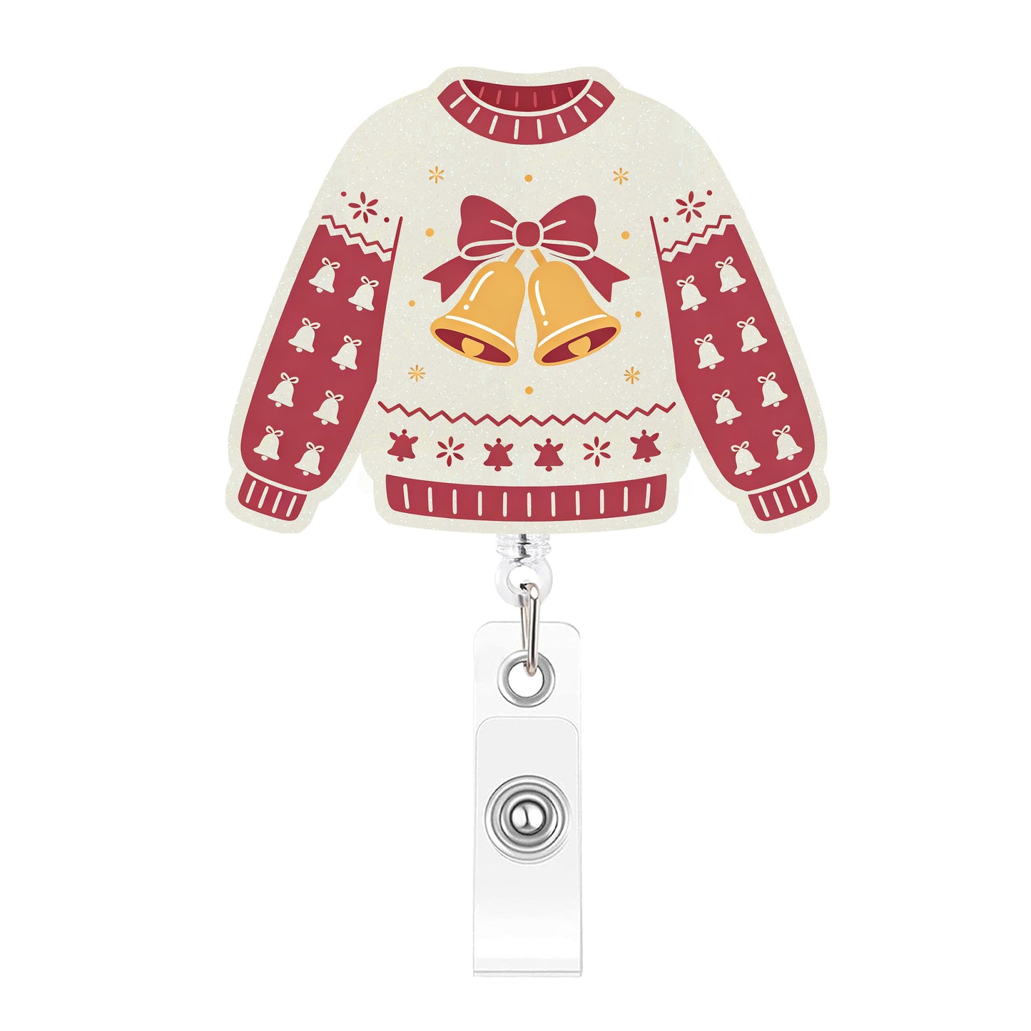 Red And White Bell Sweater Acrylic Badge Reel