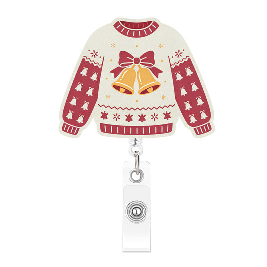 Red And White Bell Sweater Acrylic Badge Reel