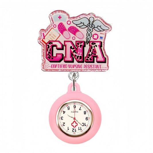Acrylic CNA Badge Reel with Pink Fob Watch