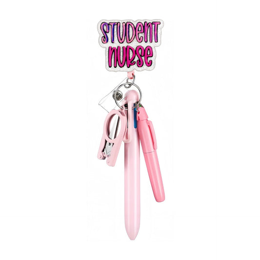 Student Nurse Badge Reel with Pink Pen Set