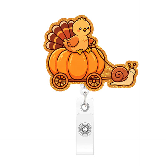 Snail Pulling Cart Turkey Acrylic Badge Reel