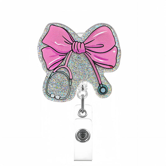 Acrylic Purple Bow Badge Reel for Medical Workers