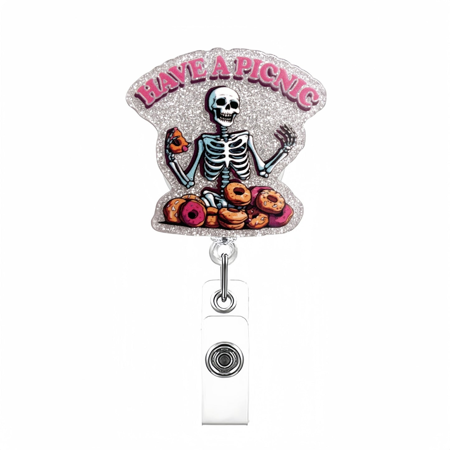 Acrylic Have A Picnic Skelton Badge Reel