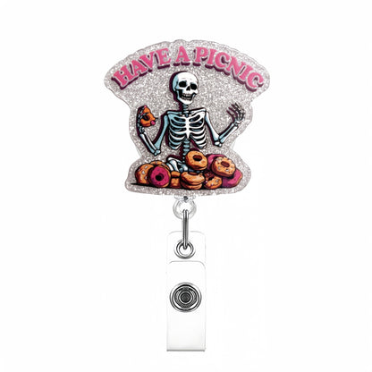 Acrylic Have A Picnic Skelton Badge Reel
