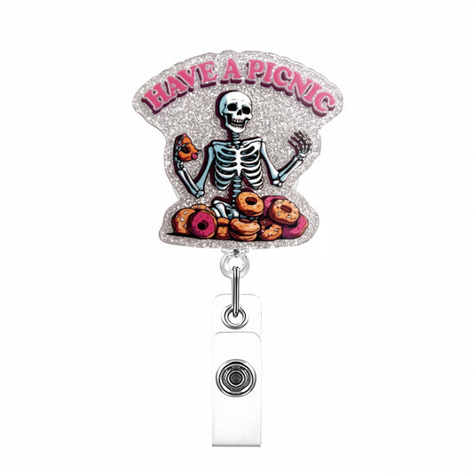 Acrylic Have A Picnic Skelton Badge Reel