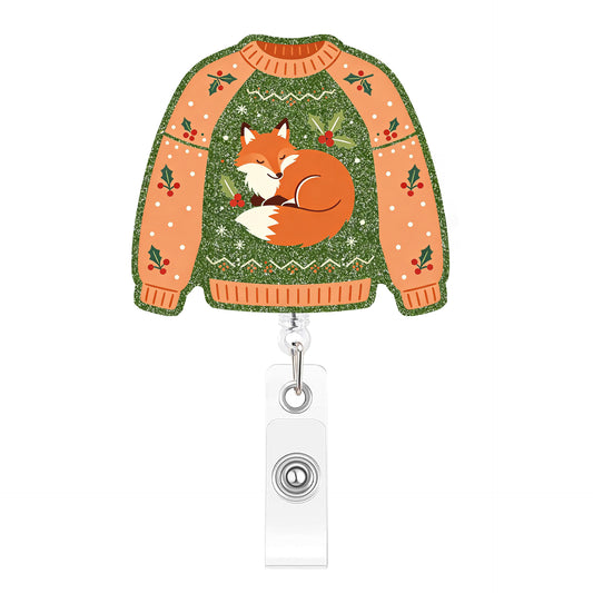Orange Green Fox Sweater Acrylic Badge Reel