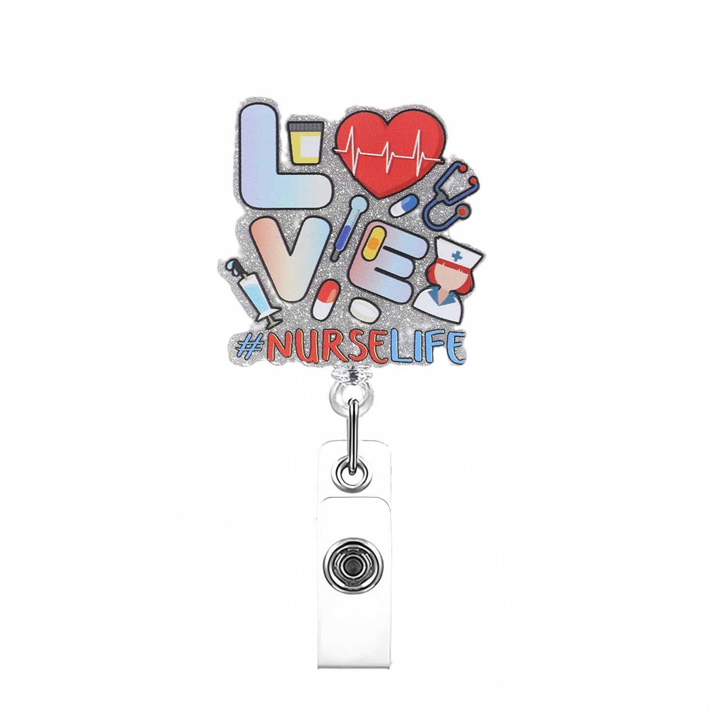 Acrylic Love with Nurse Life Badge Reel