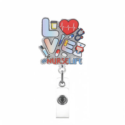Acrylic Love with Nurse Life Badge Reel