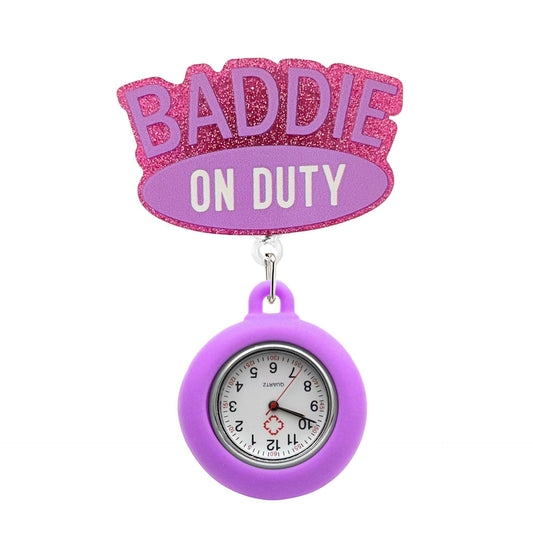 Purple Baddie Badge Reel with Fob Watch