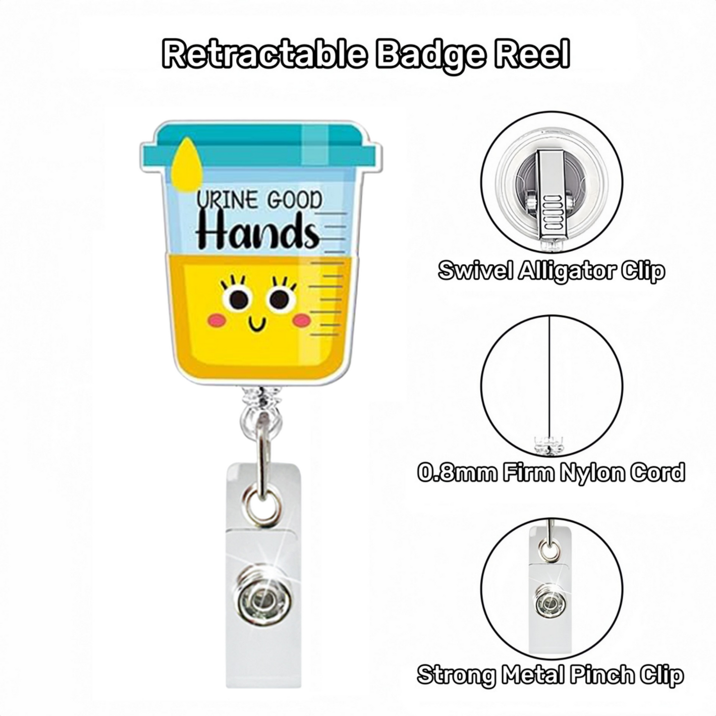 Acrylic Uring Good Hands Badge Reel
