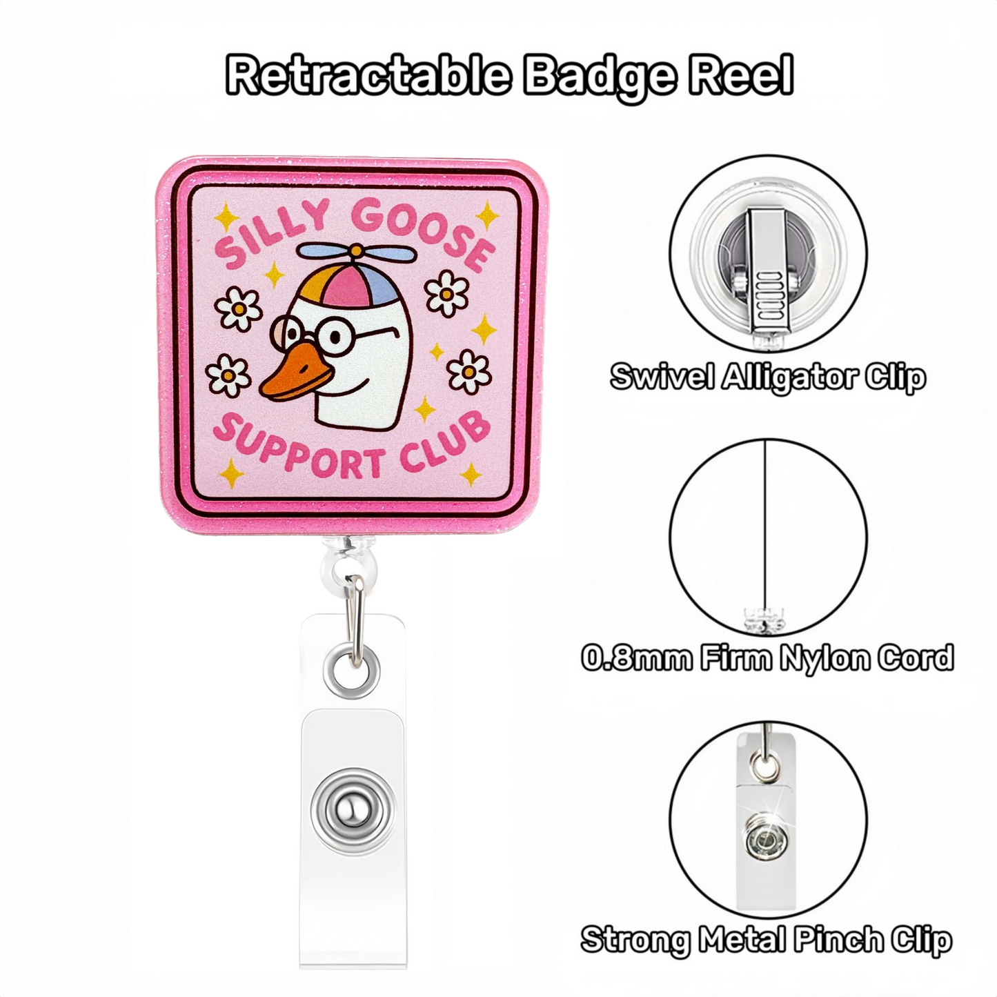 Acrylic Silly Goose Support Club Badge Reel