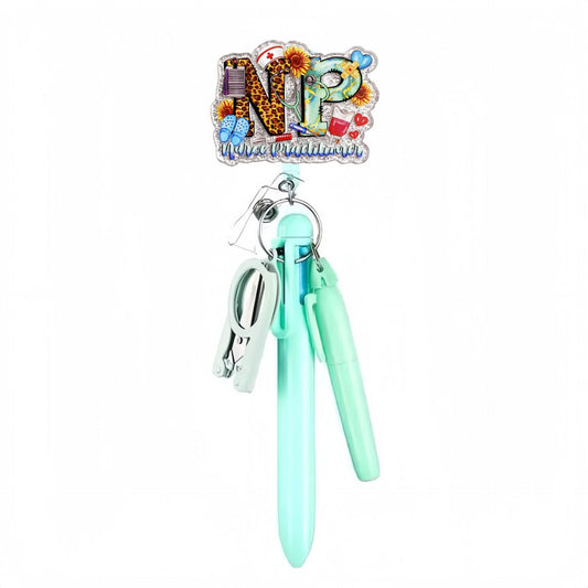 NP Nurse Badge Reel with Blue Pen Set