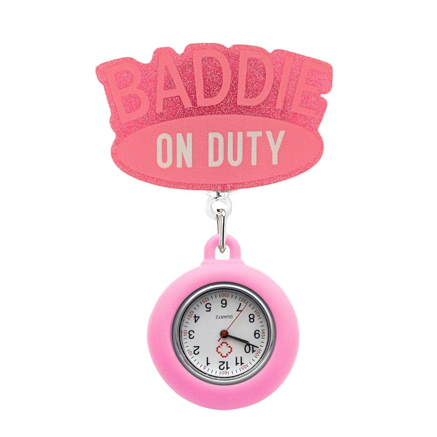 Pink Baddie Badge Reel with Fob Watch