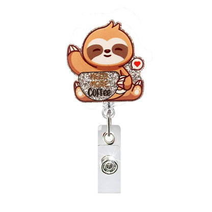 Acrylic Need More Coffee Sleepy Monkey Badge Reel