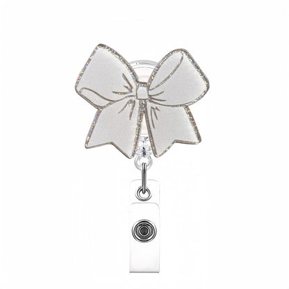 Acrylic White Bow with Glitter Trim Badge Reel