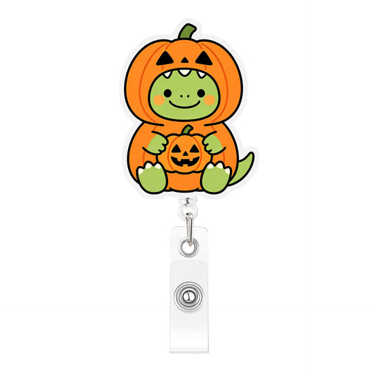 Pumpkin Green Dinosaur Acrylic Badge Reel