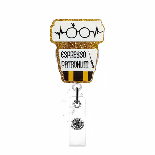 Acrylic Golden Glitter Bottle Badge Reel