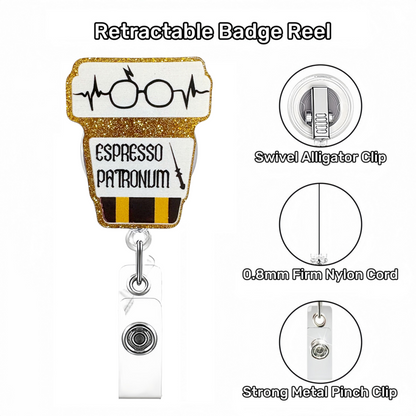 Acrylic Golden Glitter Bottle Badge Reel