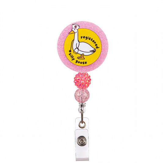 Acrylic Goose and the Round Bottom Beaded Retractable Badge Reel