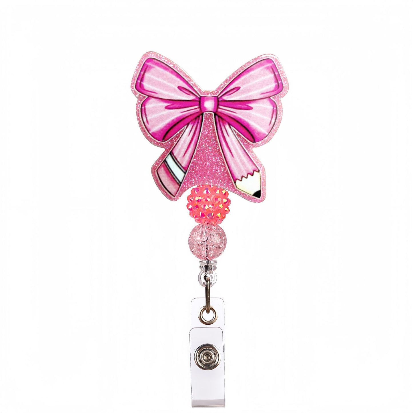 Acrylic Bow with Pencil Beaded Retractable Badge Reel