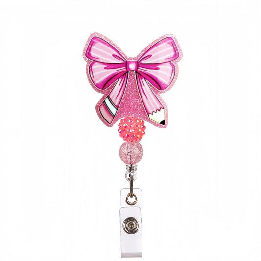 Acrylic Bow with Pencil Beaded Retractable Badge Reel