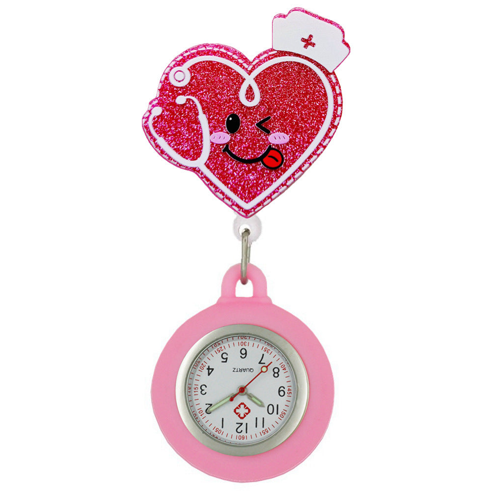 Acrylic Cute Heart Badge Reel with Pink Fob Watch