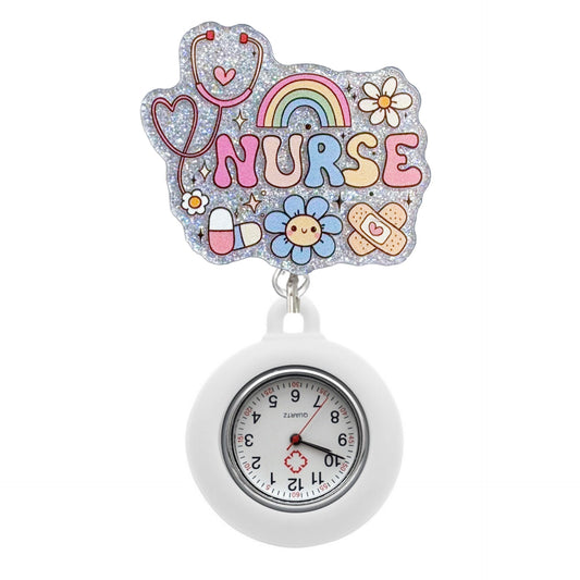 Acrylic Flower Nurse Badge Reel with White Watch