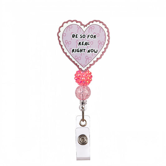 Acrylic Glitter-Edged Heart Beaded Retractable Badge Reel