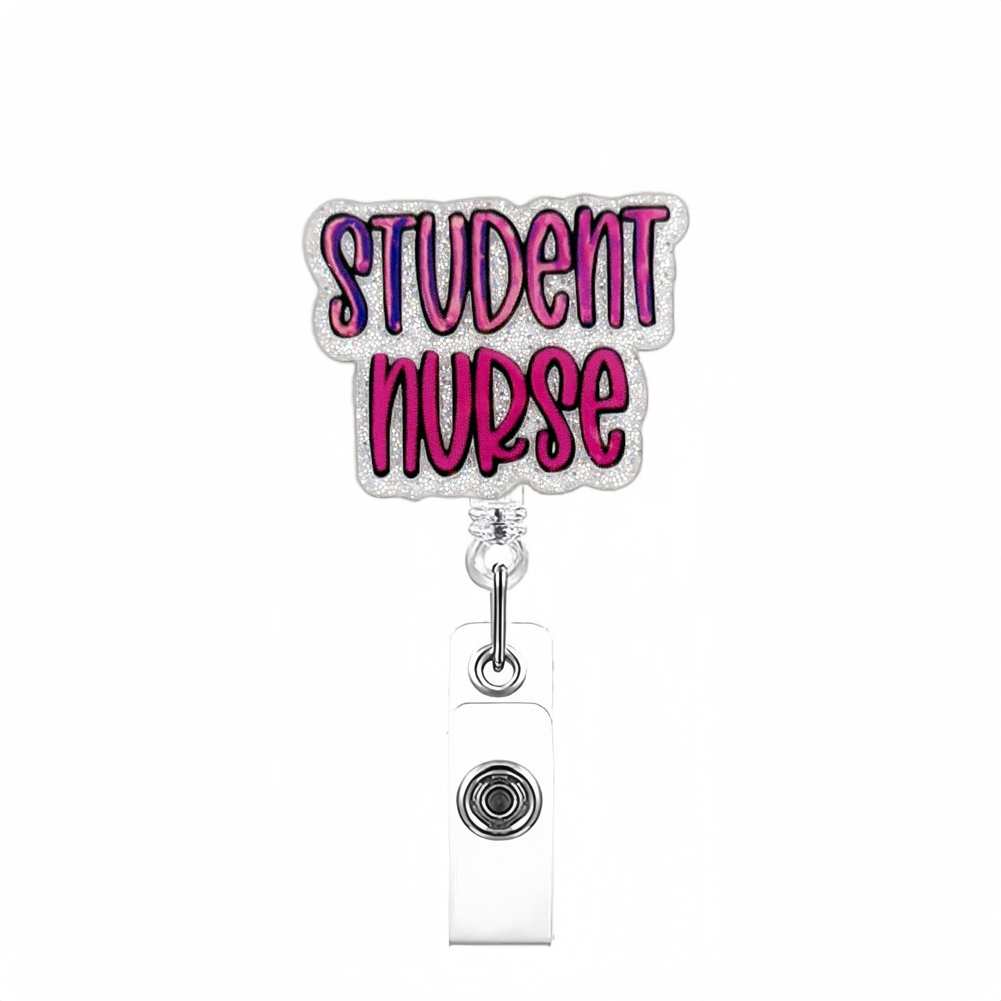 Acrylic Student Nurse Badge Reel Silver Glitter